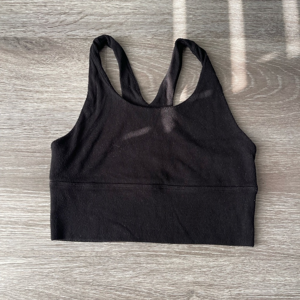 Joah Brown Black varsity tank Sports Bra